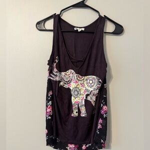 About A Girl Black Floral Elephant Tank Top